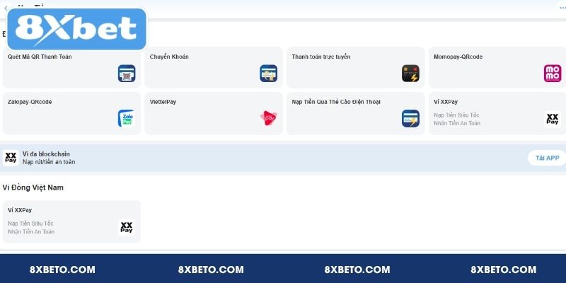Các phương thức nạp tiền an toàn tại 8XBET